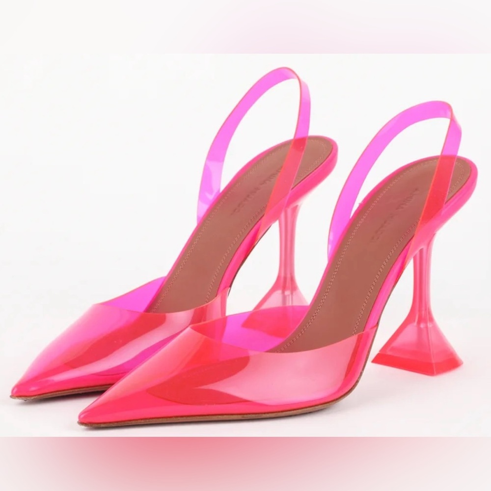 Amina Muaddi Holli Glass PVC Pumps Barbie Pink Slingback Heels Clear 38.5 NIB